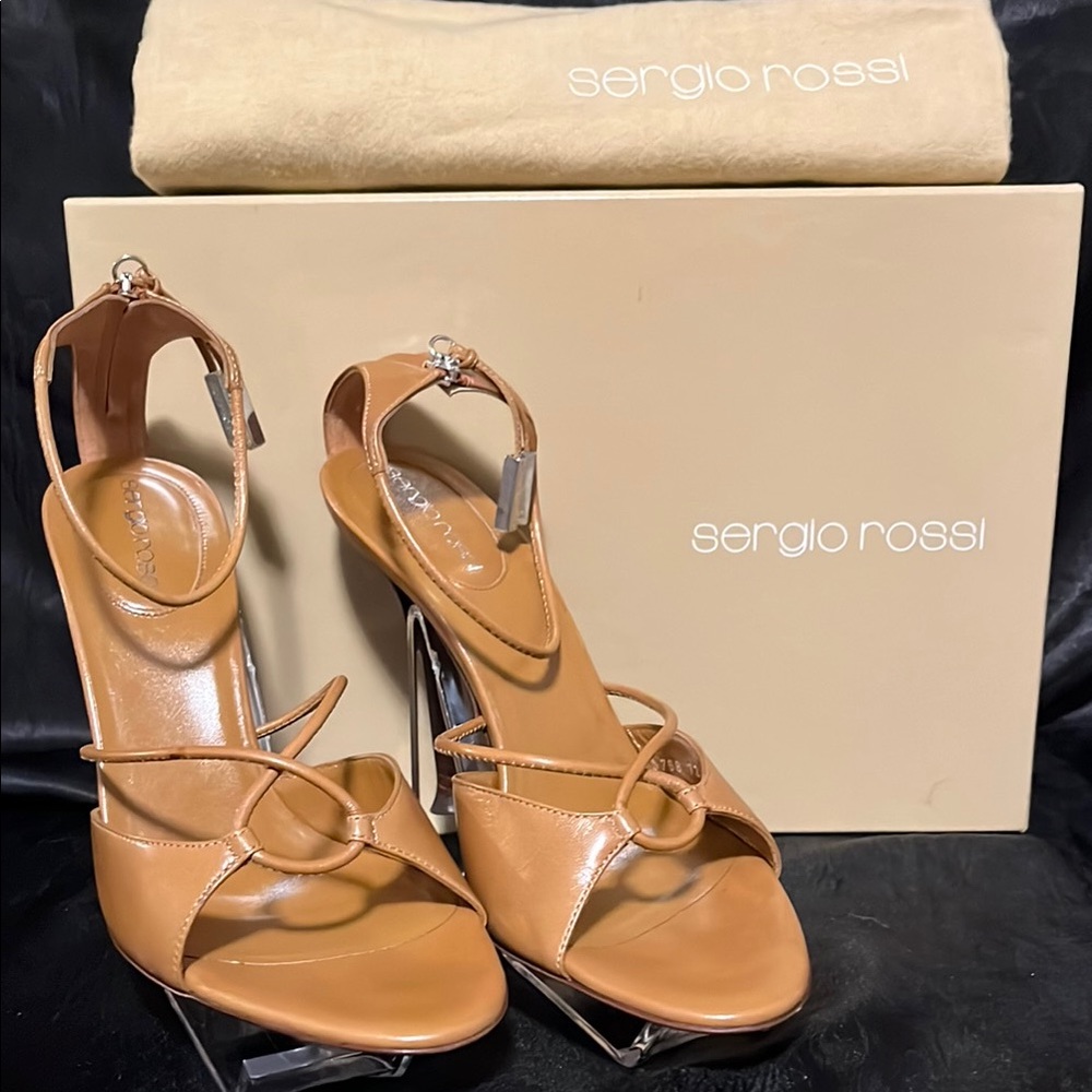 Sergio Rossi Tan Leather Strappy High Heel Sandals